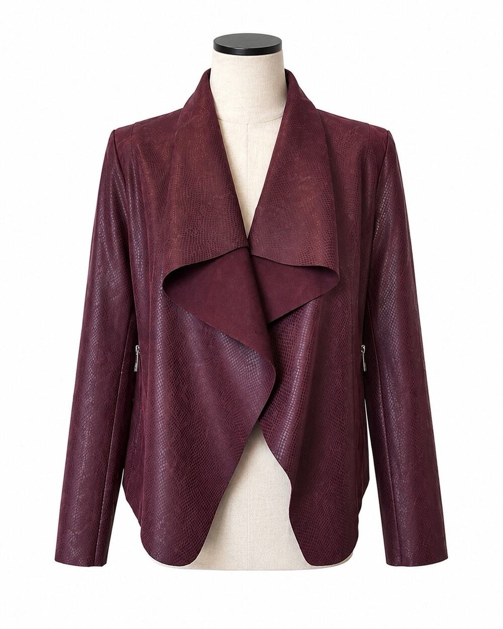 Catherine Malandrino Women Open Front Cardigan Wine Faux Leather Size S